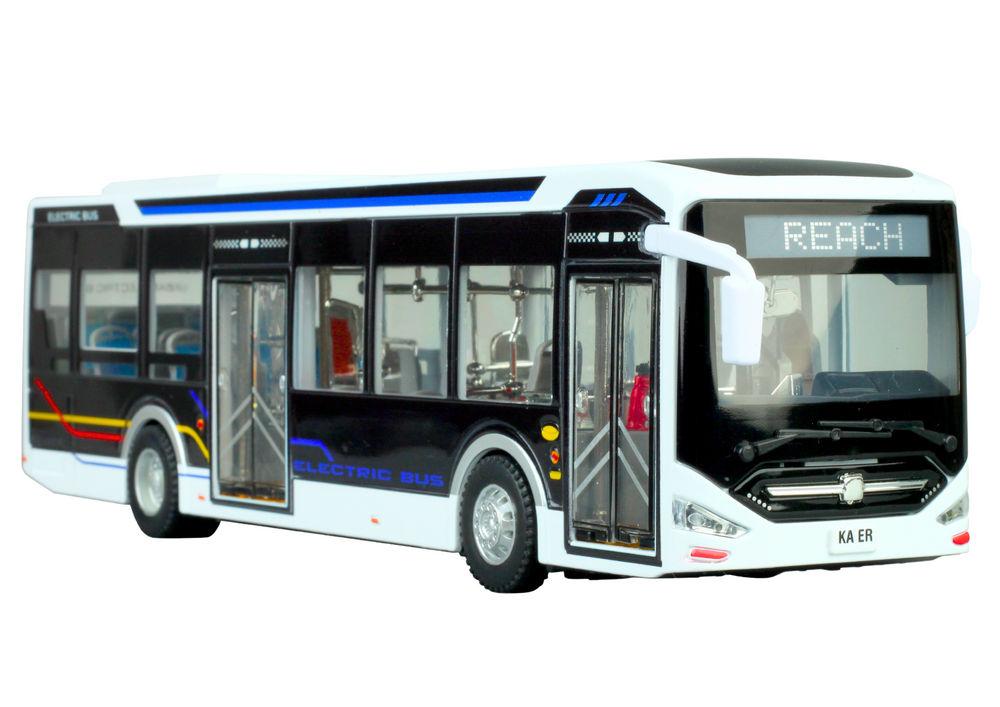 Elektrinis metalinis miesto autobuso modelis su šviesomis 1:42 masteliu