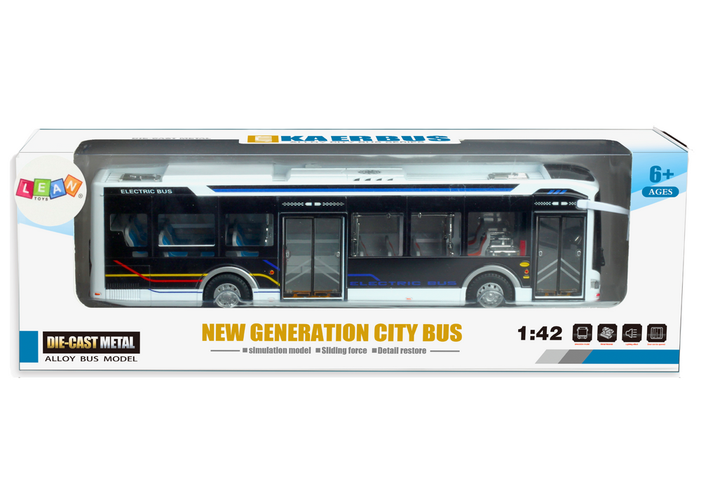Elektrinis metalinis miesto autobuso modelis su šviesomis 1:42 masteliu
