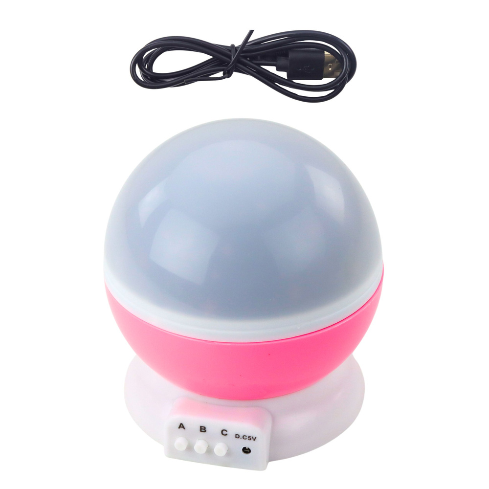 Žvaigždžių projektorius su led naktine lempa, 360° sukimas, 11.2 x 13 cm, rožinė
