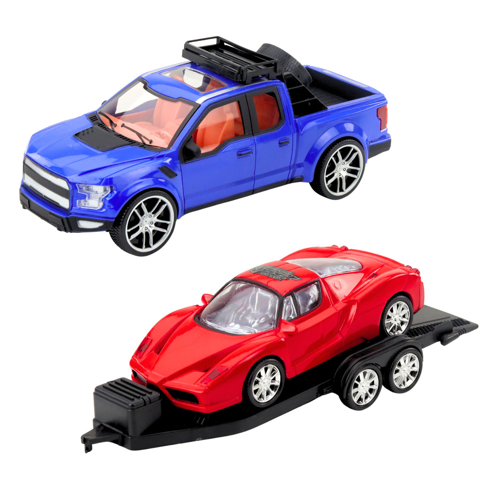 Automobilių žaislų rinkinys su vilkiku ir sportiniu automobiliu 2