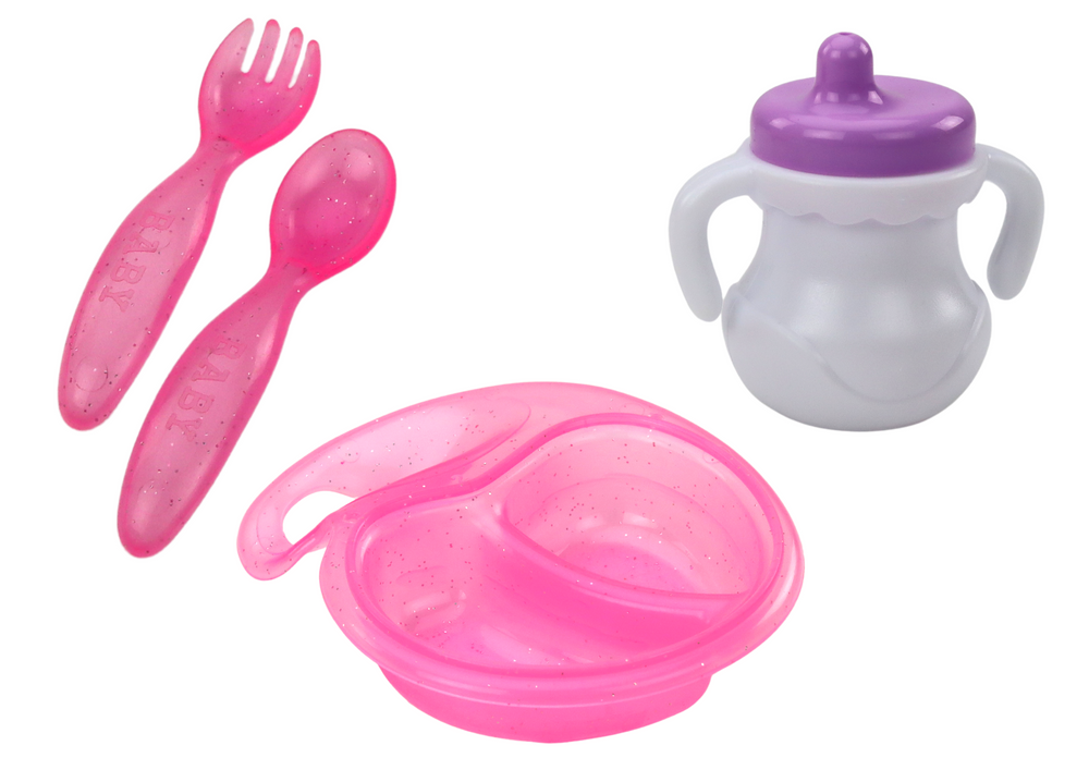Lėlė rožine apranga su priedais lean toys love baby