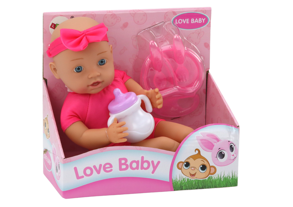 Lėlė rožine apranga su priedais lean toys love baby