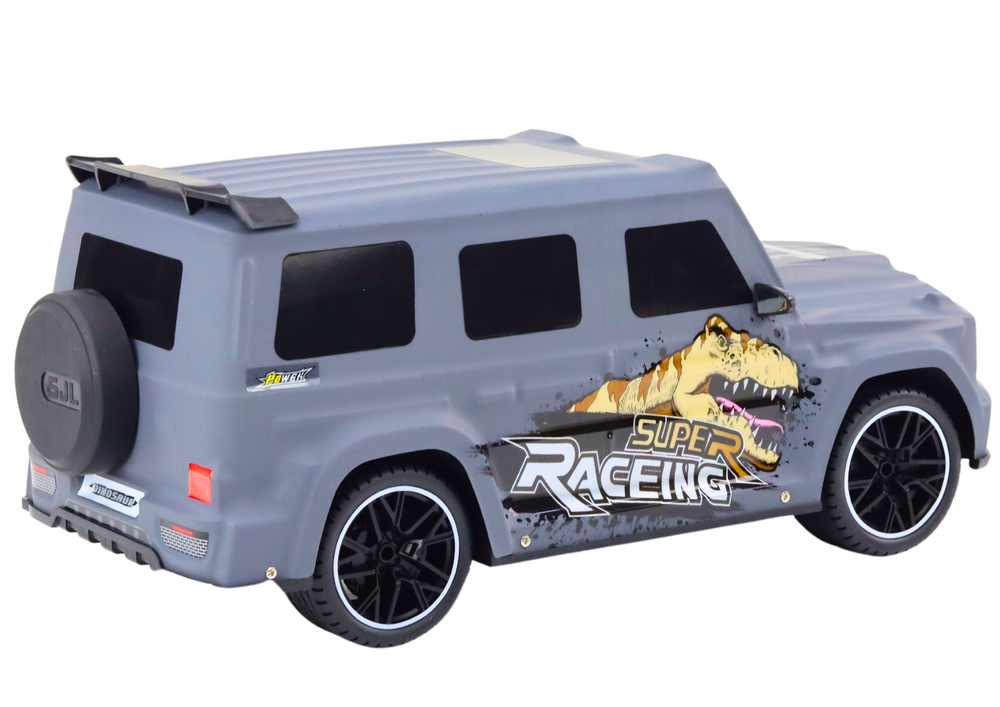 Nuotolinio valdymo automobilis su dinozauru, 1:10 mastelis, pilkas
