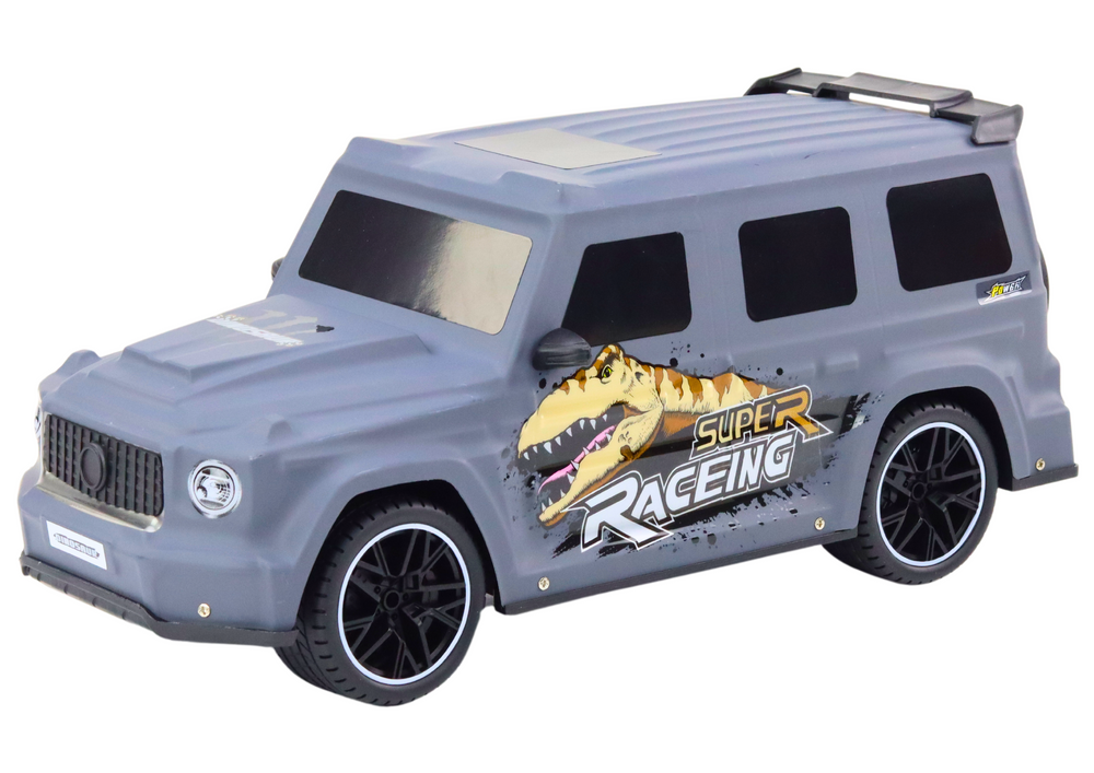 Nuotolinio valdymo automobilis su dinozauru, 1:10 mastelis, pilkas