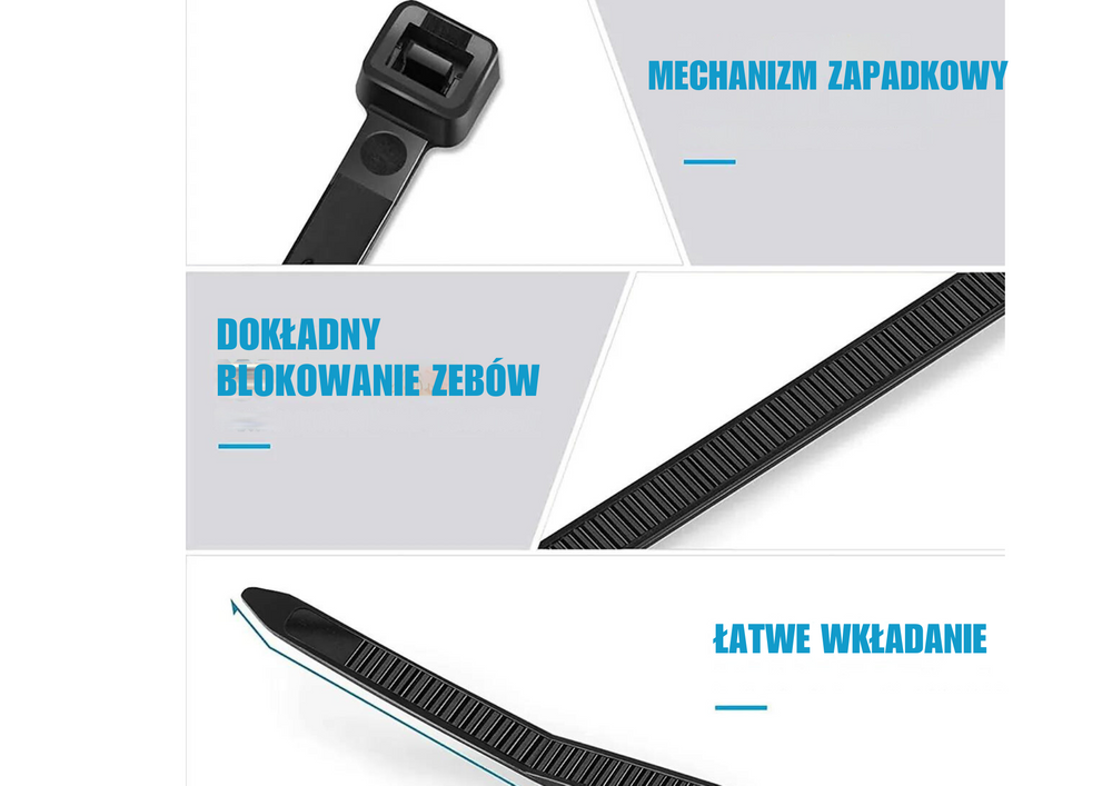 Juodos nailoninės užspaudžiamos juostos, 100 vnt., 3,6x200 mm