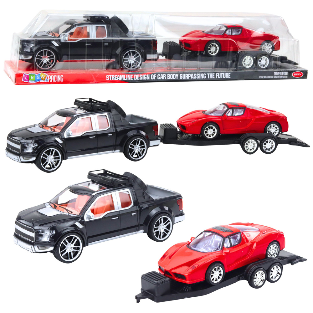 Bekelės žaislinis automobilis su priekaba ir sportiniu automobiliu, 59 cm