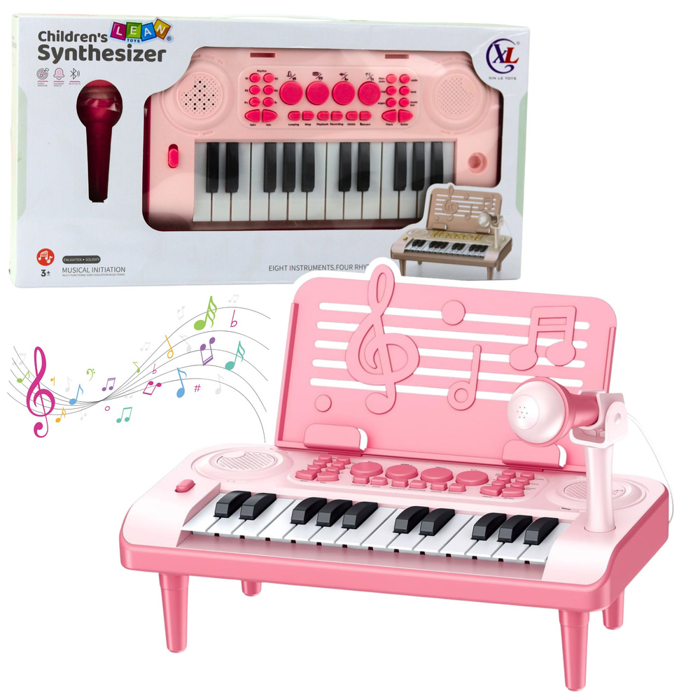 Mokomasis elektroninis pianinas su muzikos stovu ir mikrofonu 24 klavišų