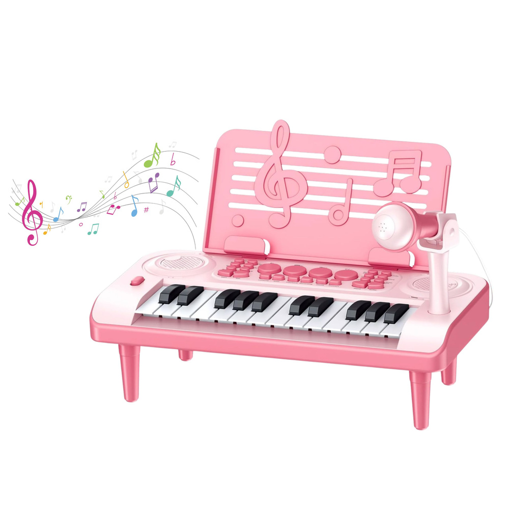 Mokomasis elektroninis pianinas su muzikos stovu ir mikrofonu 24 klavišų 1