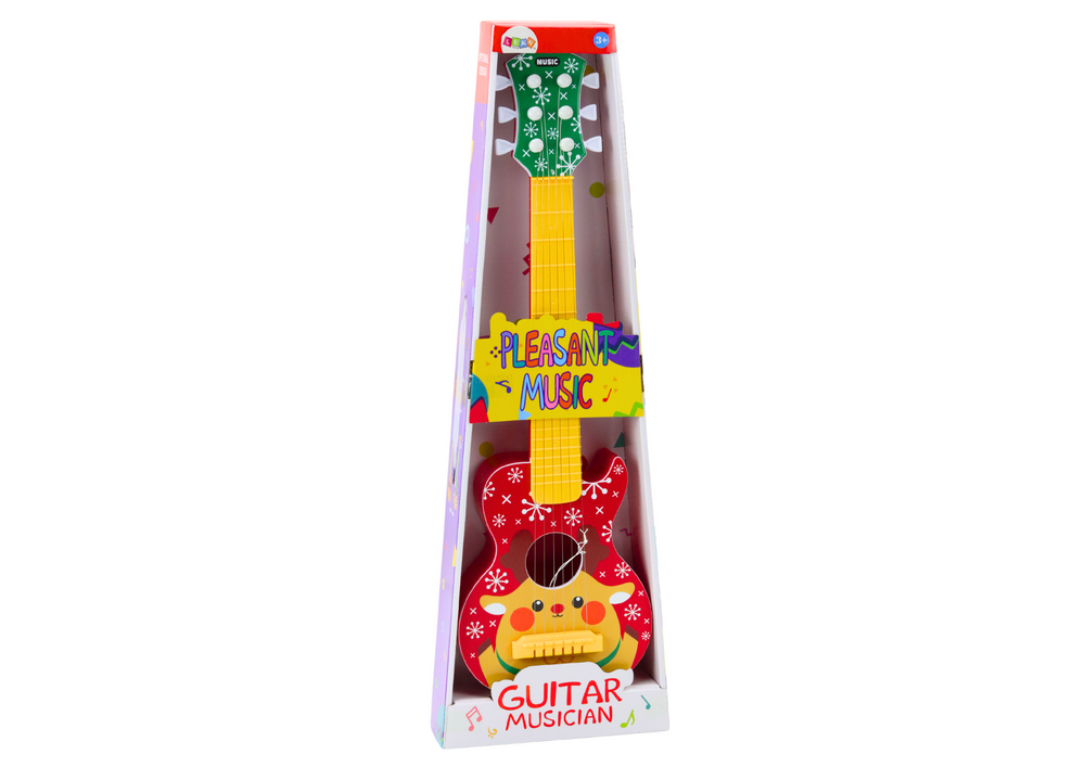 Vaikiška gitara su reguliuojamomis stygomis, raudona elniukų motyvu, 56.5 cm