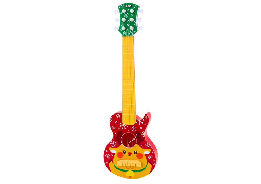 Vaikiška gitara su reguliuojamomis stygomis, raudona elniukų motyvu, 56.5 cm