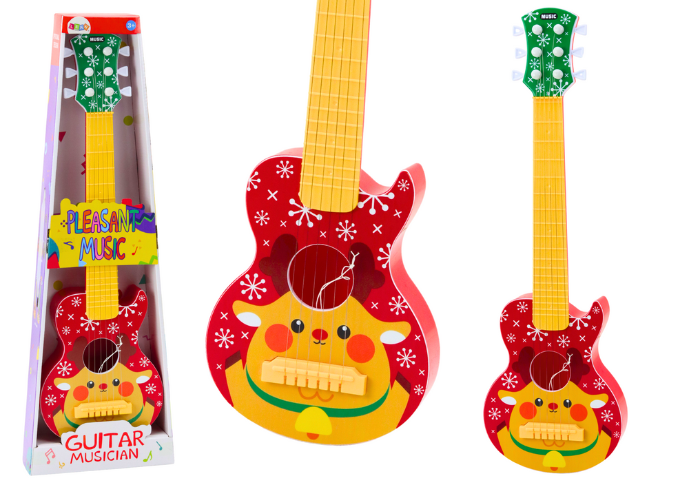 Vaikiška gitara su reguliuojamomis stygomis, raudona elniukų motyvu, 56.5 cm