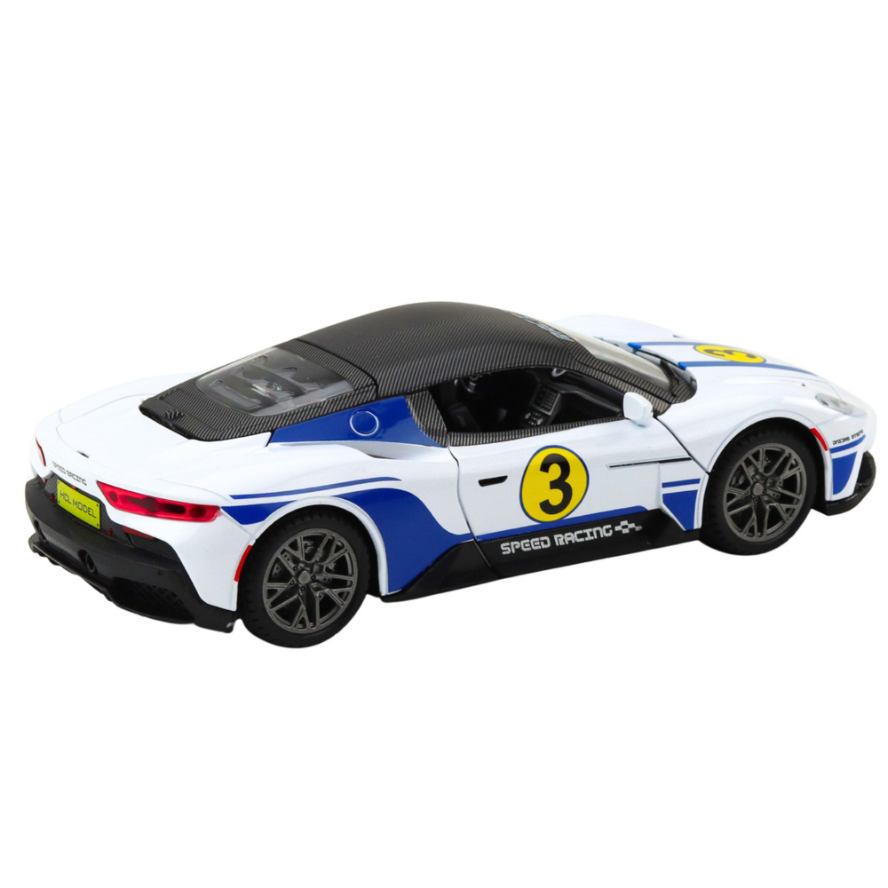 Metalinis sportinis automobilis su šviesomis, garsais, 1:22, baltas