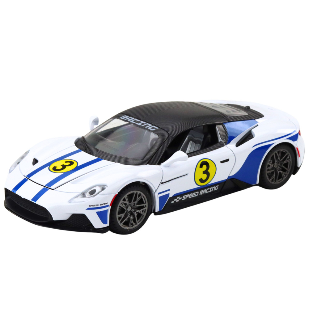 Metalinis sportinis automobilis su šviesomis, garsais, 1:22, baltas