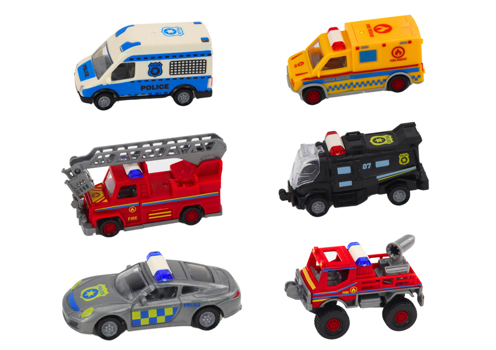 Policijos ir gaisrininkų komandų bazės žaislų rinkinys su 6 automobiliais
