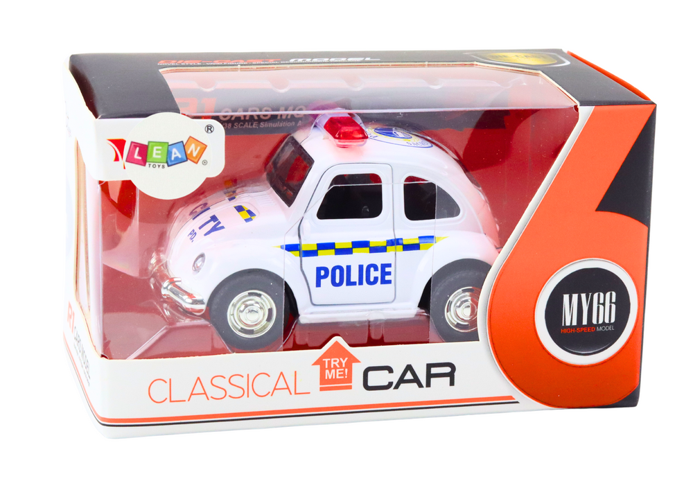 Klasikinis 1:38 mastelio policijos automobilis su šviesomis ir garsu
