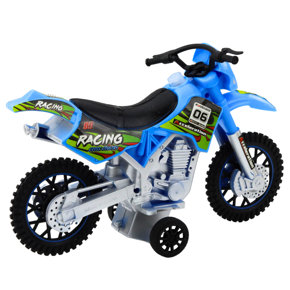 Vaikiškas mėlynas krosinis motociklas su šviesomis ir garsais
