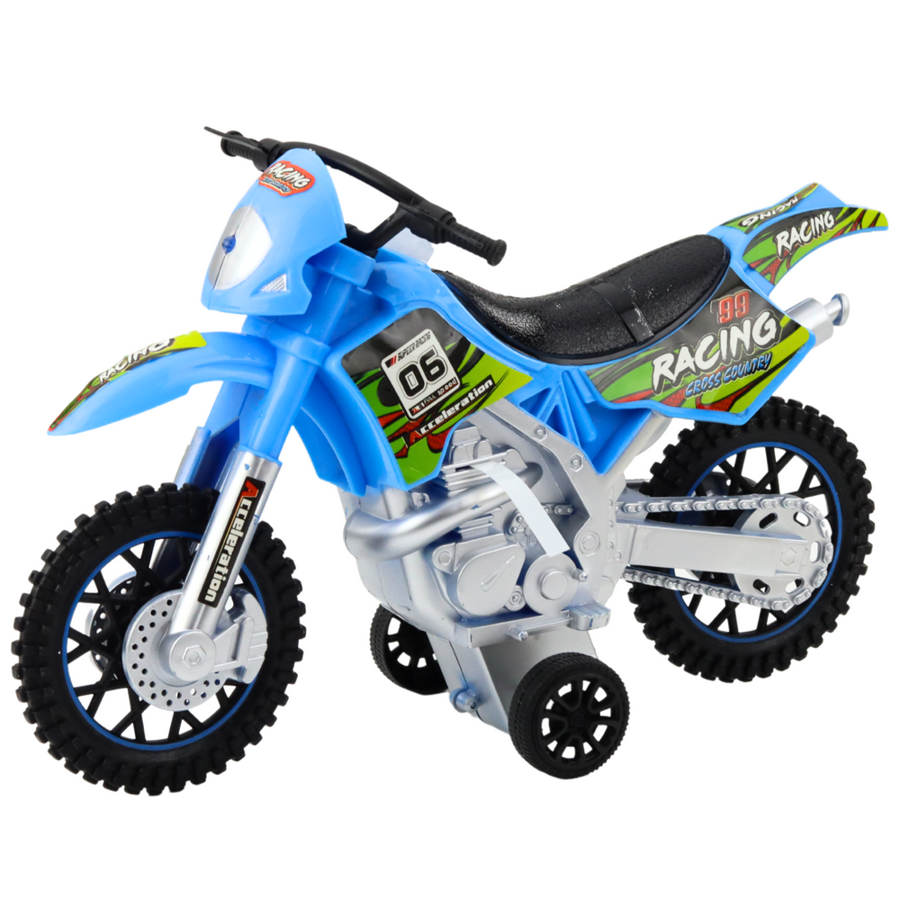 Vaikiškas mėlynas krosinis motociklas su šviesomis ir garsais