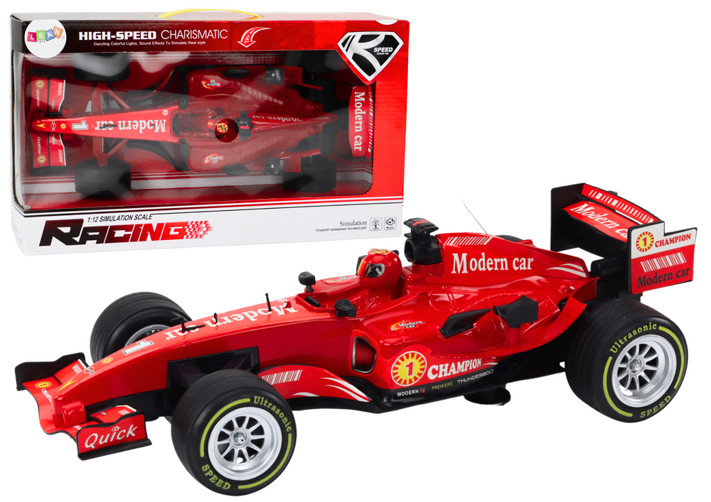 Mašinėlė racer sports car with drive 1:12 red sounds