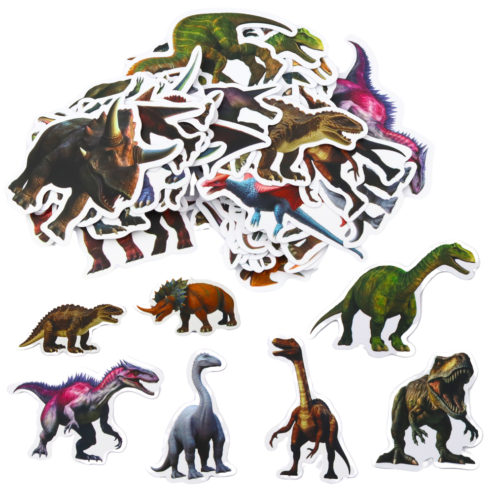 Dinozaurų lipdukų rinkinys vaikams, 50 vnt., 4-7 cm