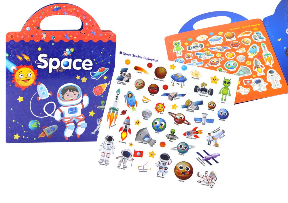 Edukacinių lipdukų rinkinys space, learning english book, lean toys