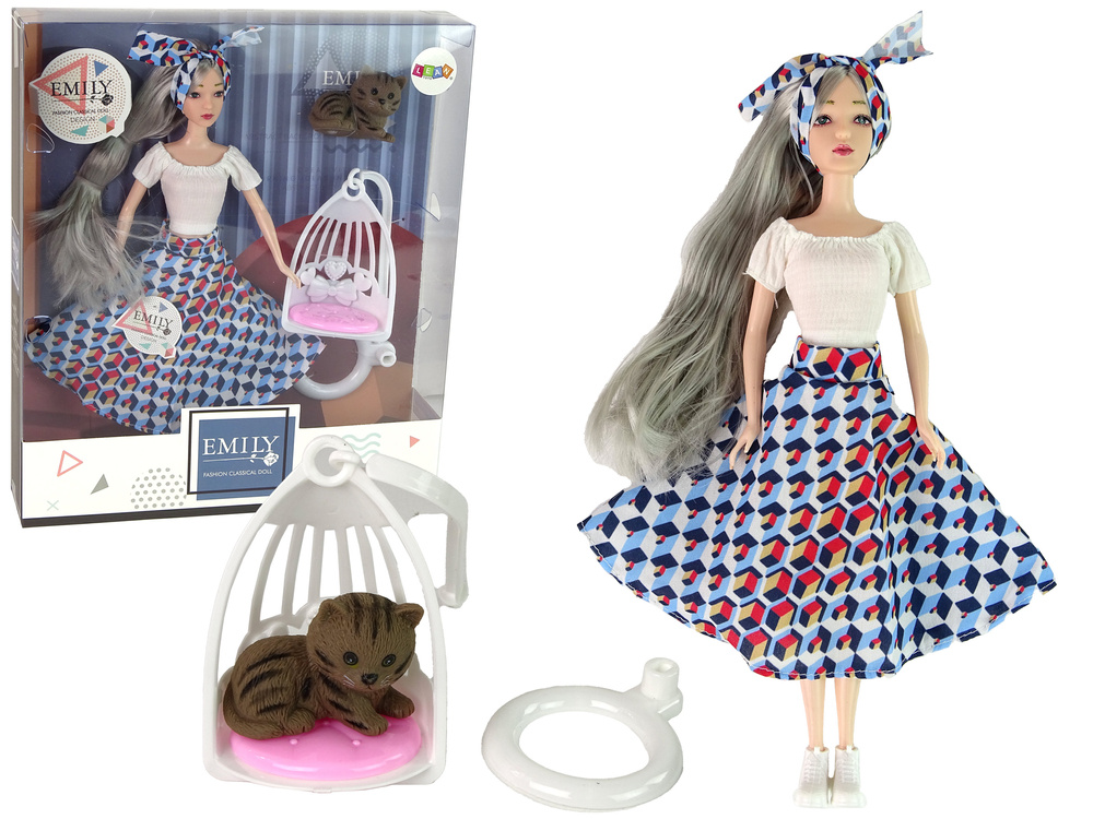 Lėlė su aksesuarais emily gray hair kitten swing