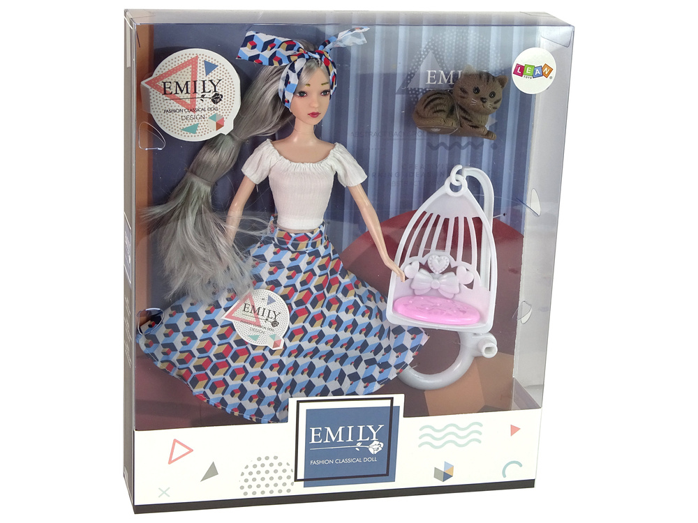Lėlė su aksesuarais emily gray hair kitten swing