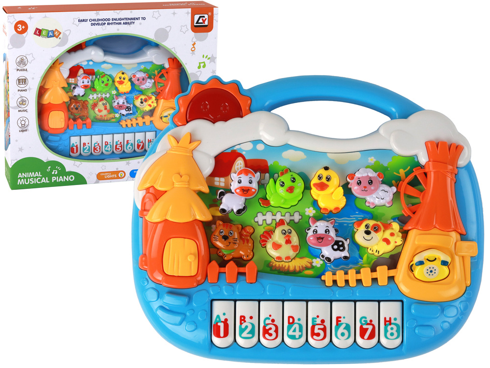 Žaislinis pianinas educational panel learning english village theme animals