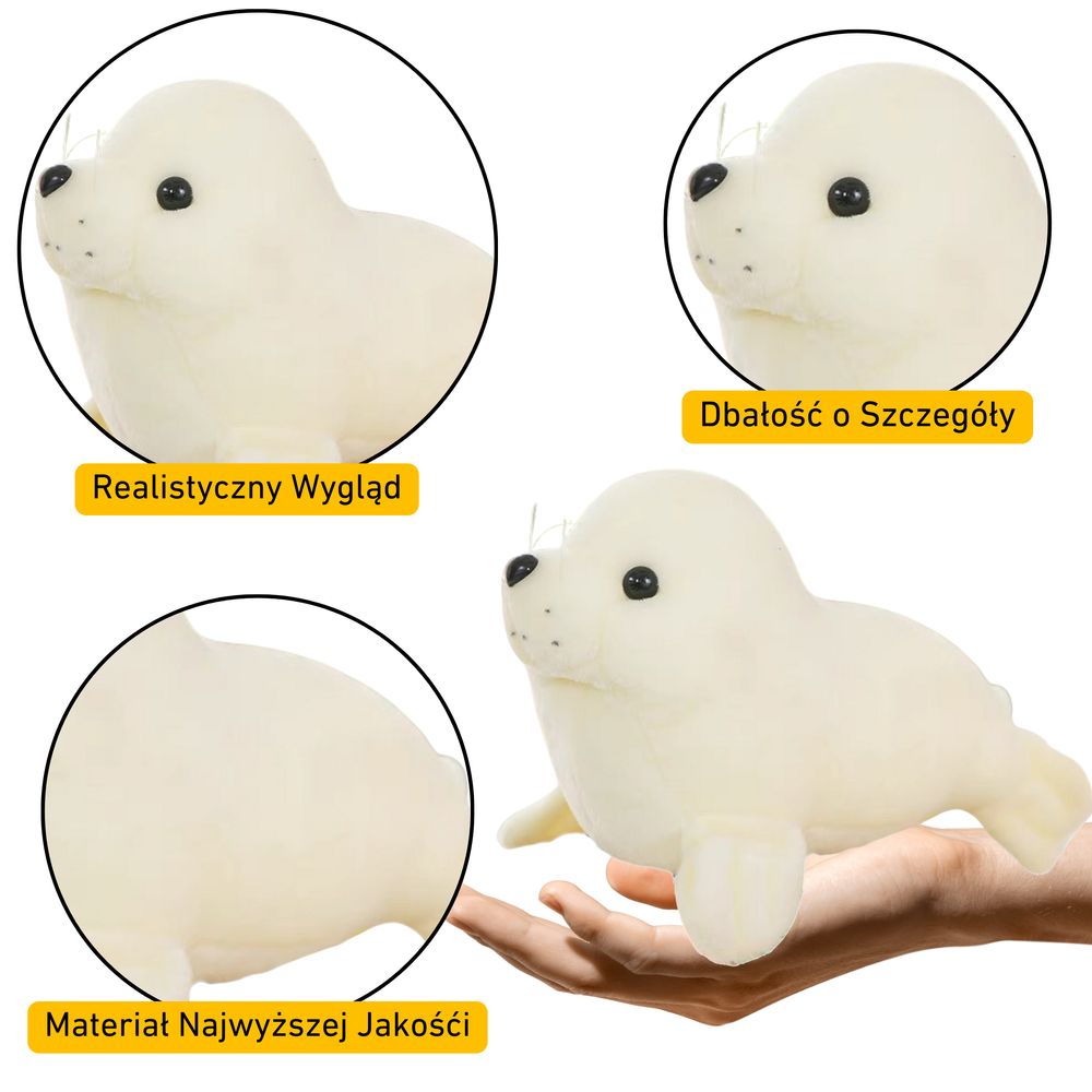 Baltas pliušinis ruonis, minkštas žaislas, 24 cm