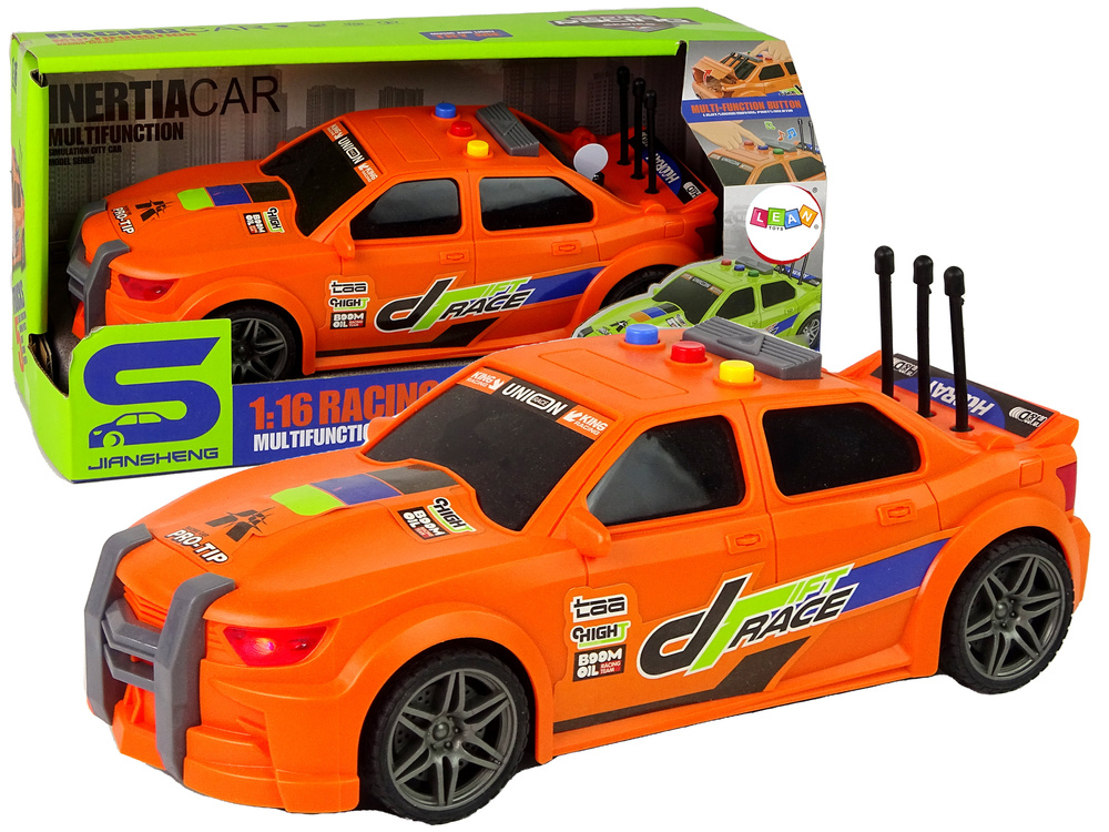 Vaikiškas lenktyninis automobilis su garsais, oranžinis, 1:16