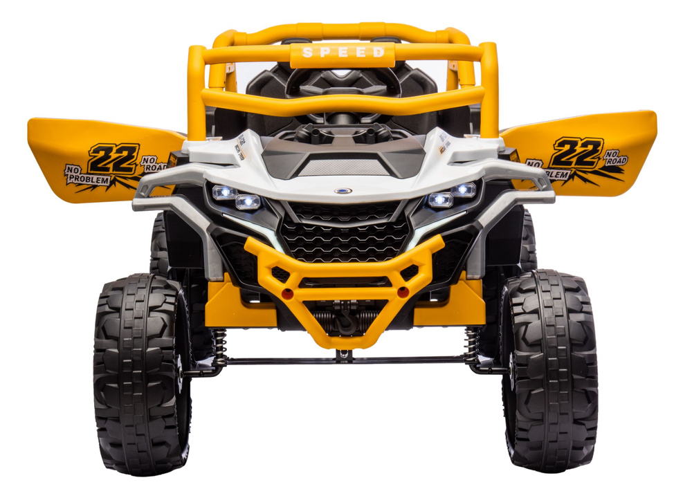 Baterijomis varomas 4x4 visureigis m1, baltas ir geltonas
