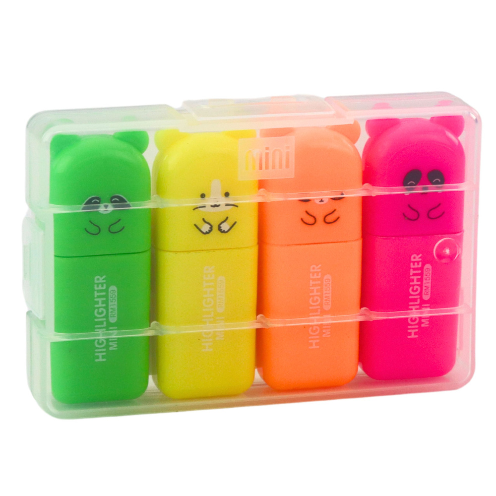 Mini žymeklių rinkinys su meškučiais, 4 spalvų, plastikinėje dėžutėje