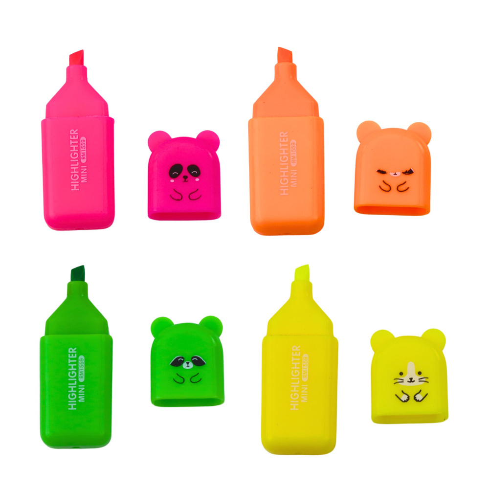 Mini žymeklių rinkinys su meškučiais, 4 spalvų, plastikinėje dėžutėje