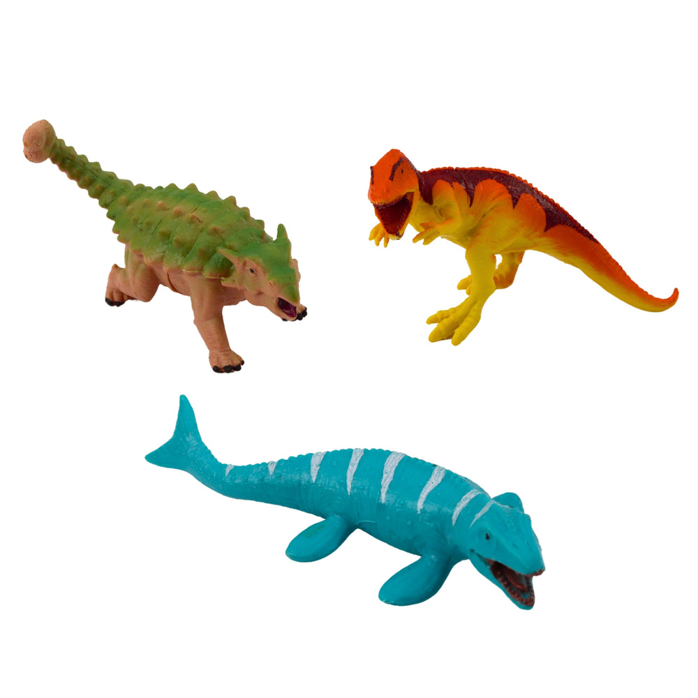 Dinozaurų figūrėlių rinkinys su vulkanu ir medžiu, 7 dalys