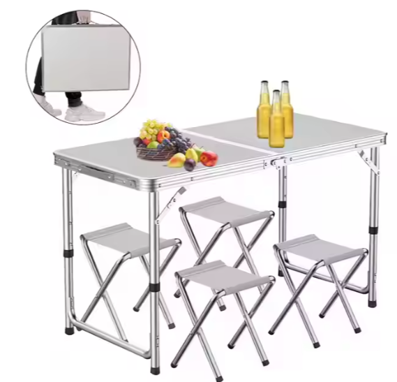 Sulankstomas turistinis stalas su 4 kėdėmis 120x60 cm