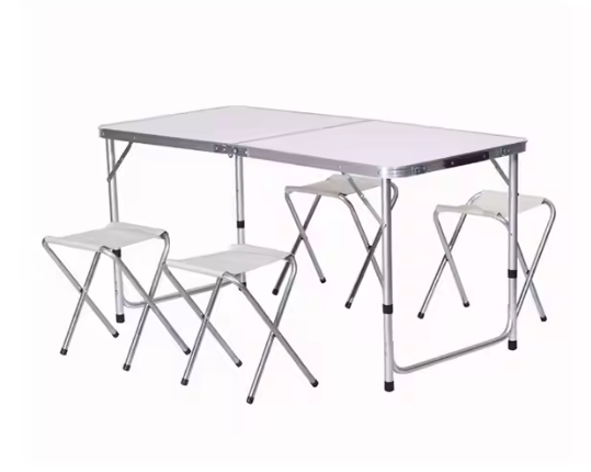 Sulankstomas turistinis stalas su 4 kėdėmis 120x60 cm