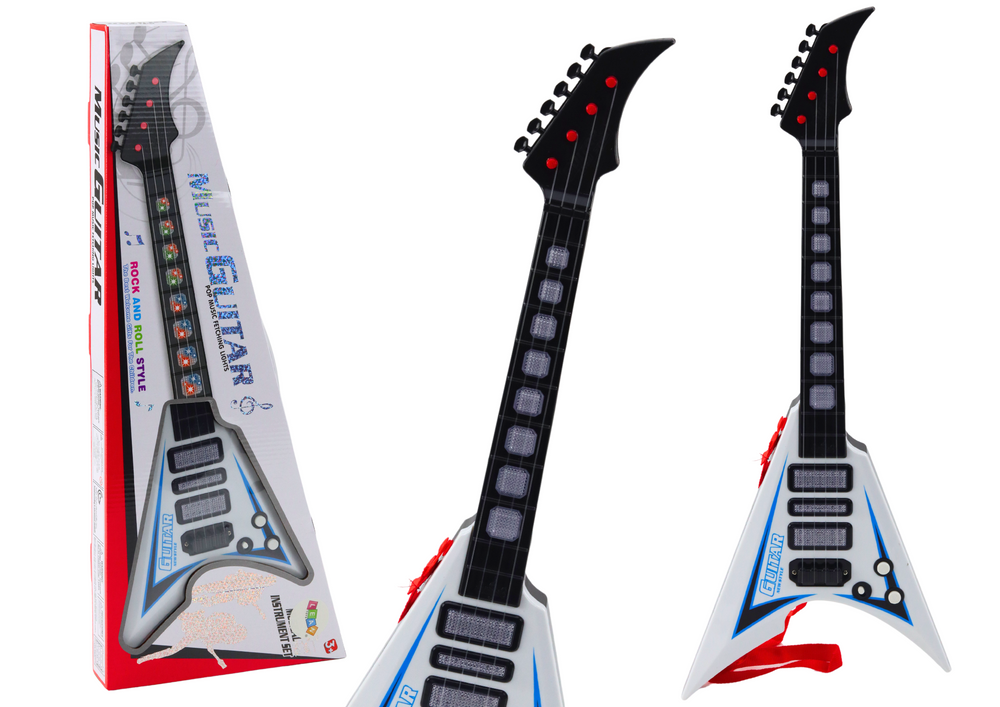 Vaikams skirta balta elektrinė gitara su šviesų efektais