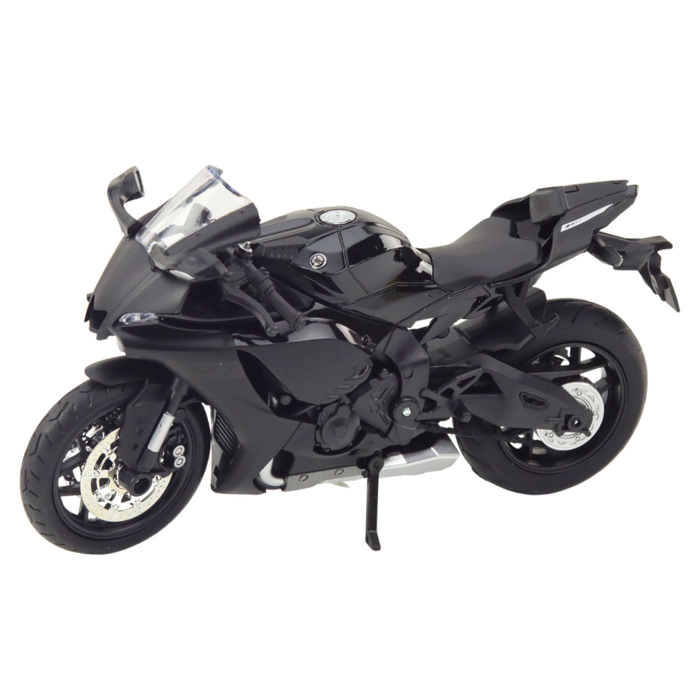 Sportinis motociklas metalinis juodas su sidabriniais elementais 1:12