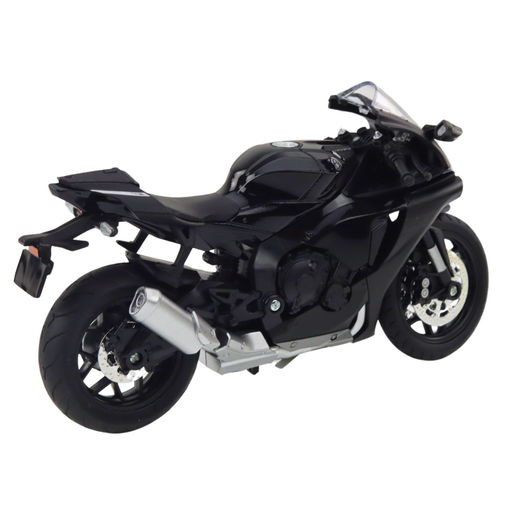Sportinis motociklas metalinis juodas su sidabriniais elementais 1:12