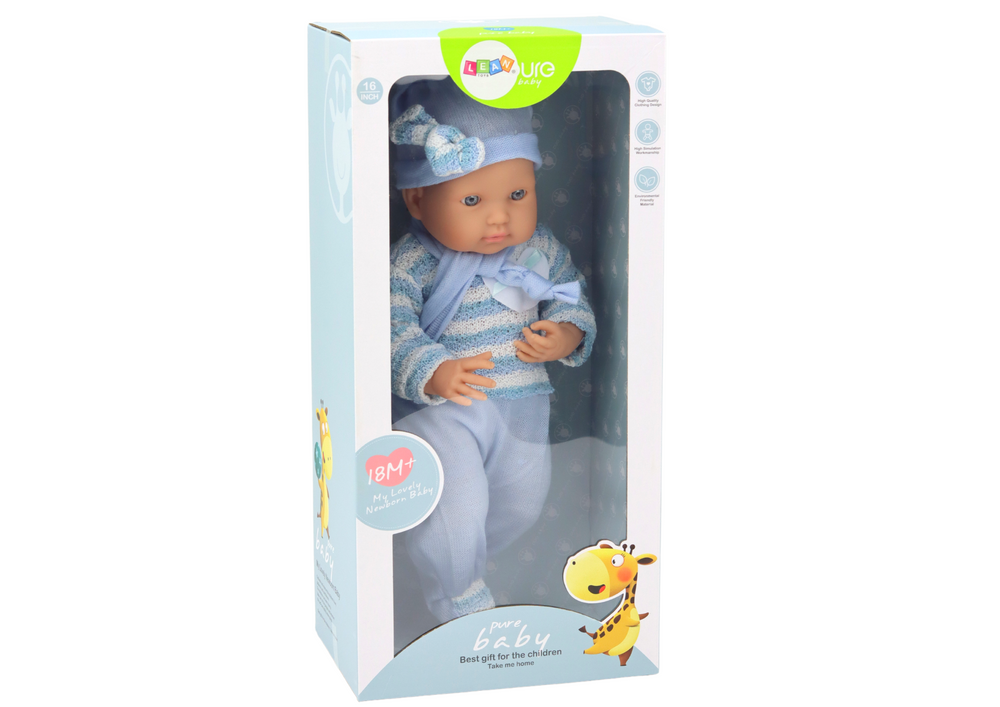 Lėlė kūdikis su mėlynais drabužiais lean toys, 39 cm