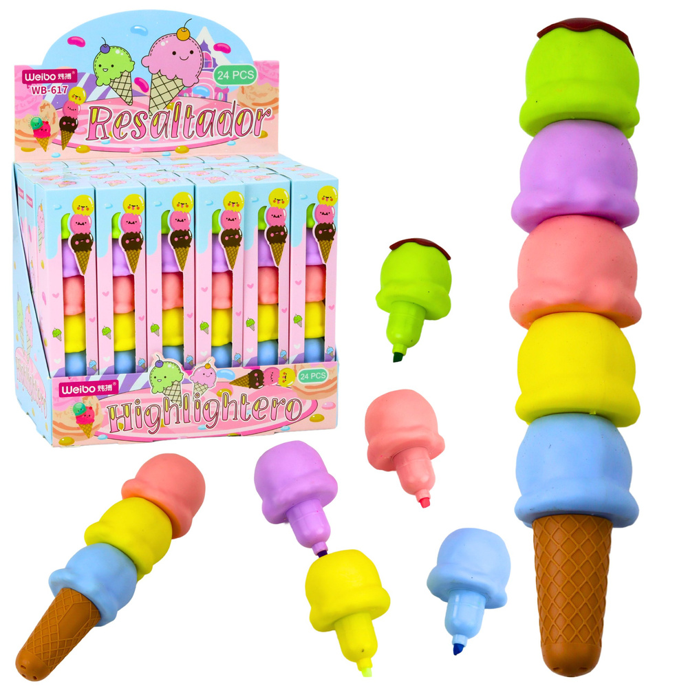 Žymeklių rinkinys ledų formos, 5 pastelinių spalvų, 18 cm