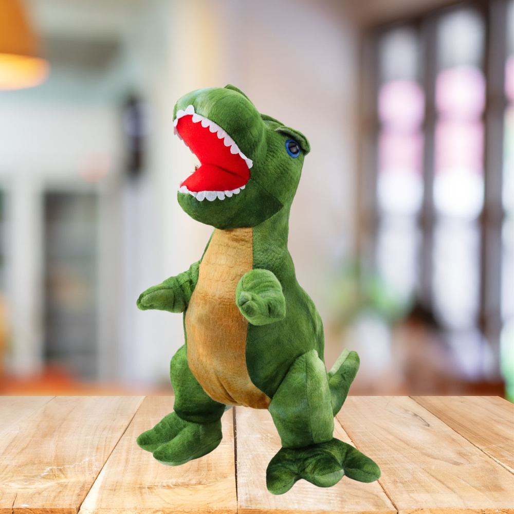 Žaislinis pliušinis dinozauras su tekstūruota oda, žalias, 45 cm