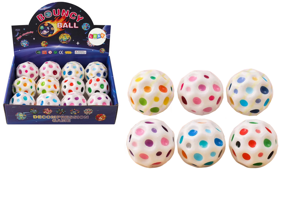 Baltas kosminis kamuolys su spalvotomis įdubomis 7 cm