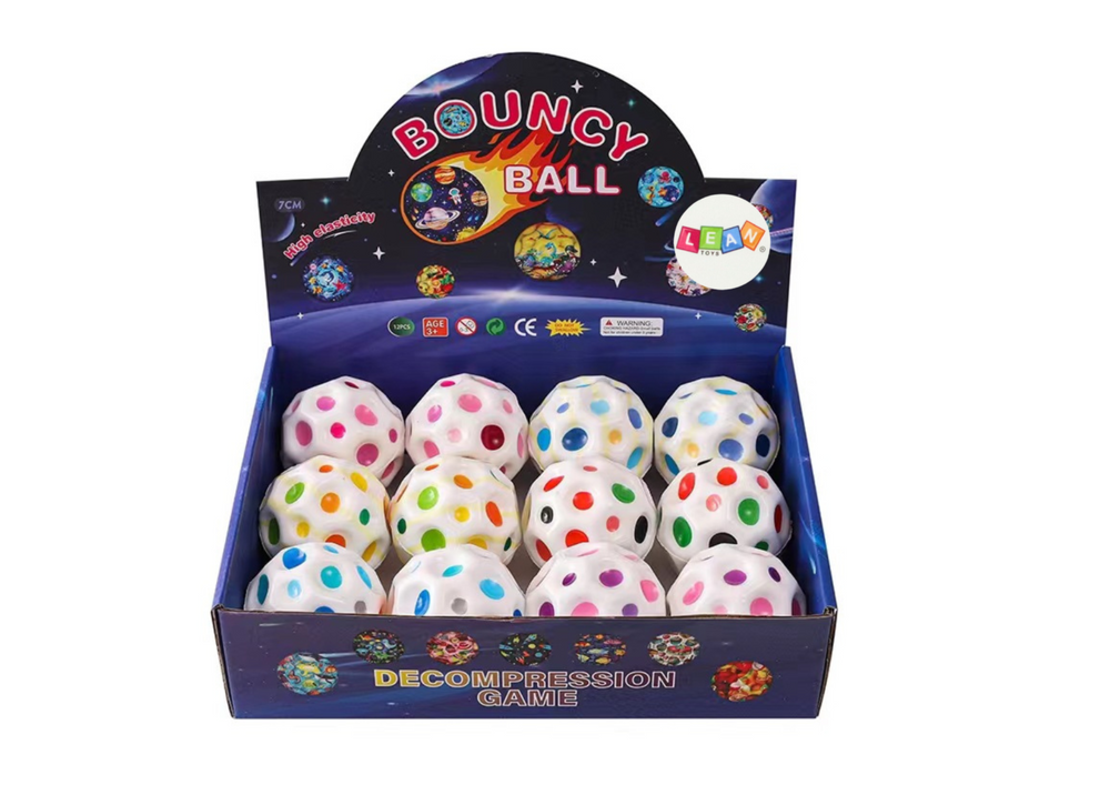 Baltas kosminis kamuolys su spalvotomis įdubomis 7 cm