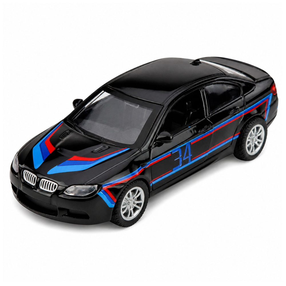 Žaislinis sportinis automobilis su inercine pavara ir atidaromomis durimis, juodas, 1:32