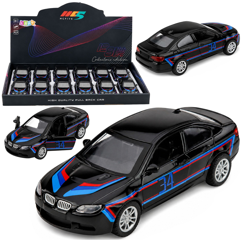 Žaislinis sportinis automobilis su inercine pavara ir atidaromomis durimis, juodas, 1:32