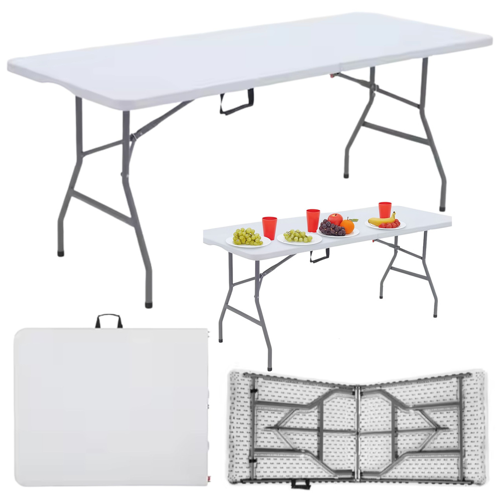 Sulankstomas stalas su rankena 180x74 cm, baltas