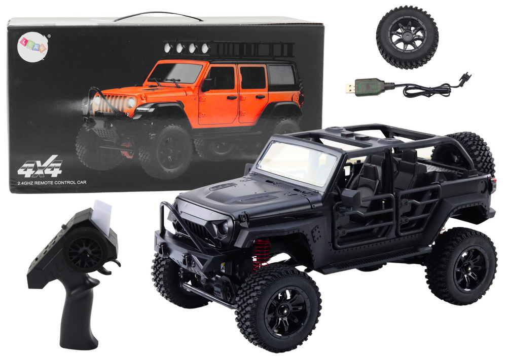 Juodas nuotoliniu būdu valdomas 4x4 visureigis 2.4g rc