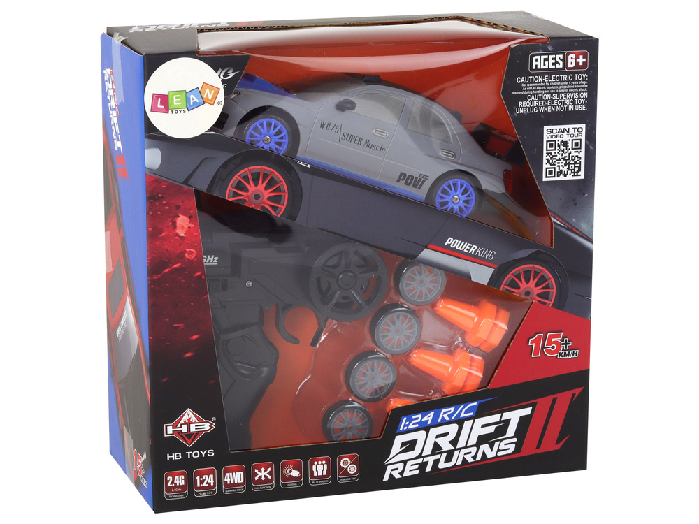 Pilkas r/c sportinis automobilis 1:24 – keičiamų ratų komplektas