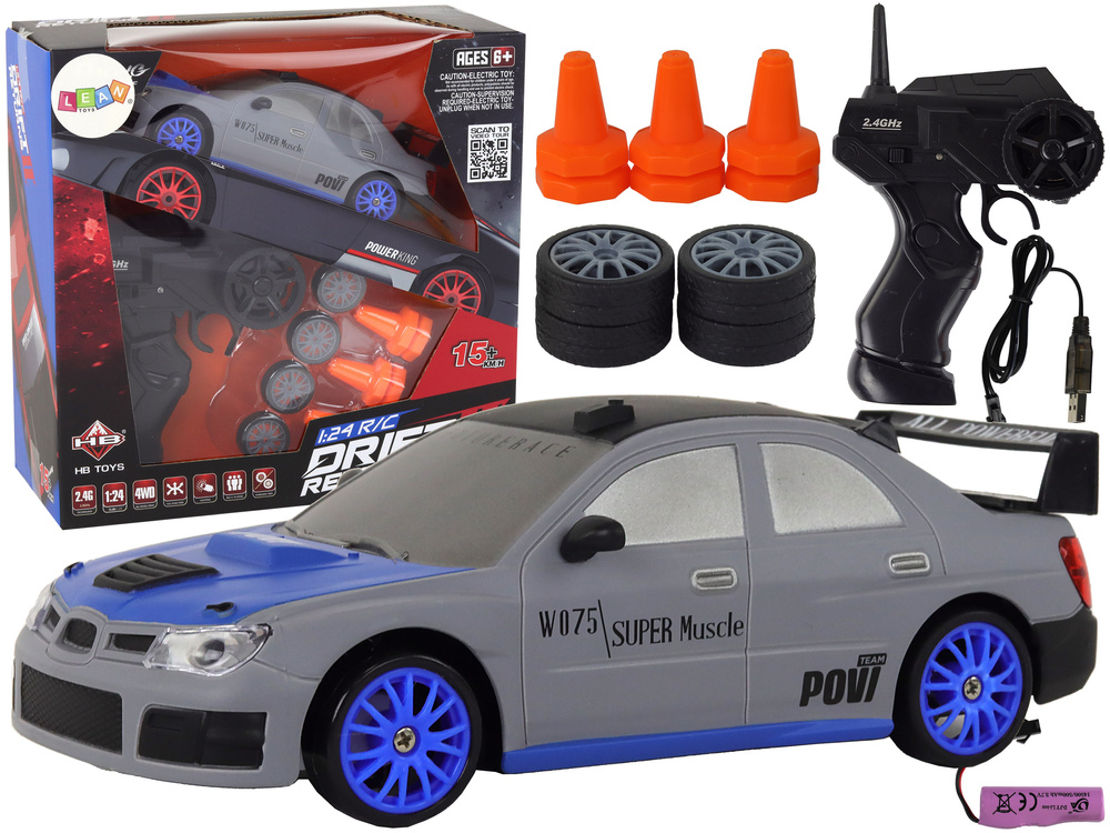 Pilkas r/c sportinis automobilis 1:24 – keičiamų ratų komplektas