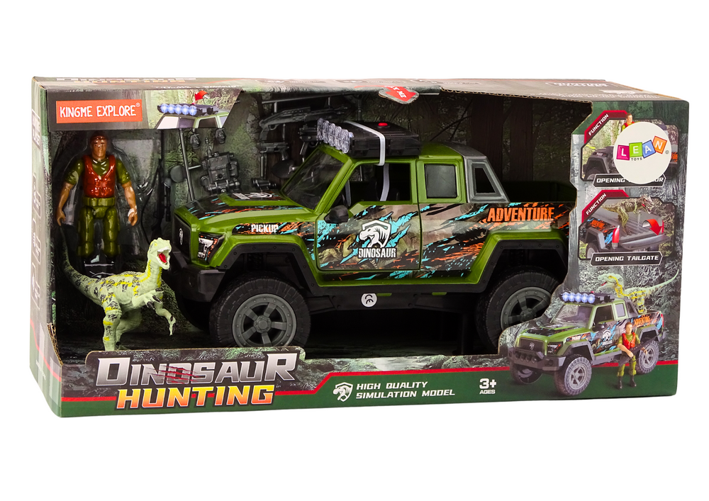 Mašinėlė off-road hunting car hunter dinosaur lights sounds green
